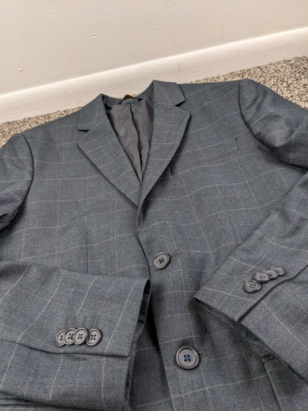 Banana Republic 36S Tailored Fit Wool Windowpane Plaid Gray Suit 30x29